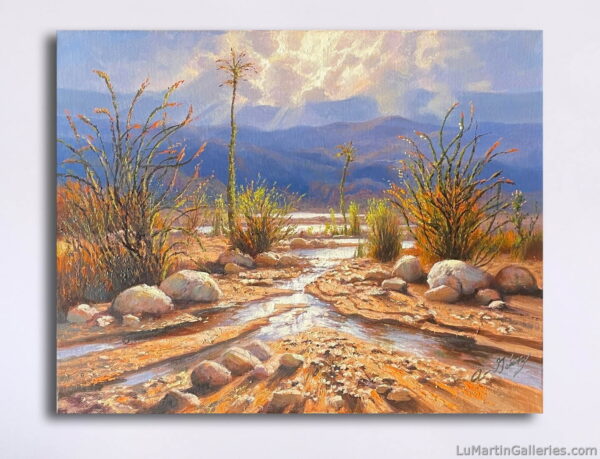 small oil painting of California desert by Alfredo Gomez available for sale at Lu Martin Galleries in Laguna Beach