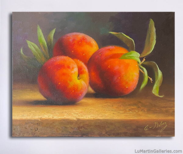 still life oil painting of nectarines by Alfredo Gomez