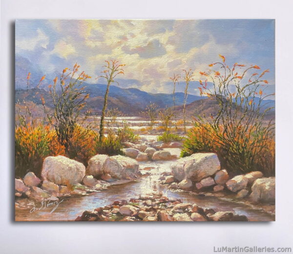 small realistic oil painting of California desert by artist Alfredo Gomez available for sale at Lu Martin Galleries in Laguna Beach