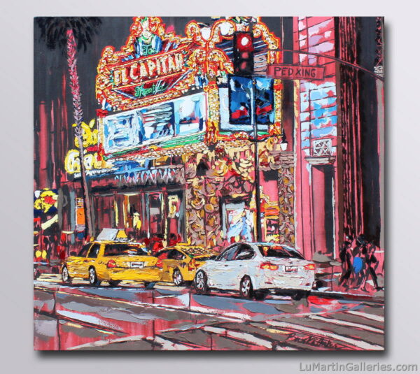 Oil painting of Los Angeles city street at night by California artist Brooke Harker