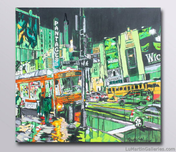 Oil painting of Los Angeles city street at night by California artist Brooke Harker