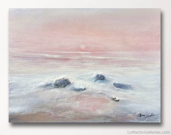 36x48 inch mixed media coastal artwork on canvas in soft pink colors