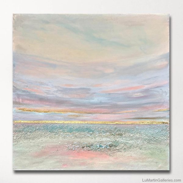 40x40 inch mixed media contemporary coastal artwork by California artist Dasha Guilliam