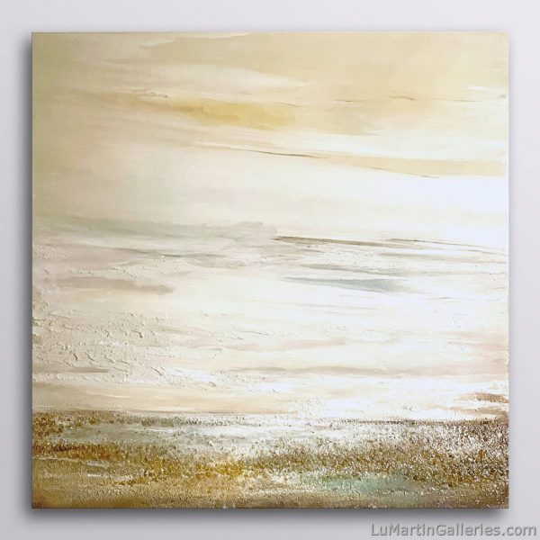 large modern abstract mixed media coastal artwork made with acrylic paint, sand, glass and resin by Dasha Guilliam for sale at Lu Martin Galleries